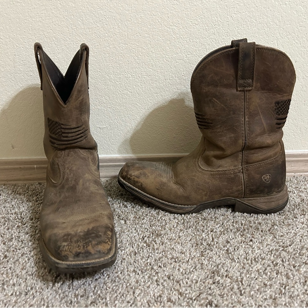 Ariat Women's Anthem Patriot Western Leather Boot Outdoor Brown Flag Embroider 6